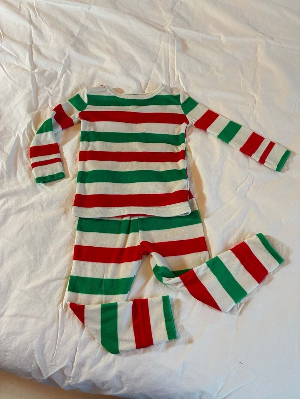 Cat & Jack Red Green And White, Soft, Striped Fleece Pajama Set 2T